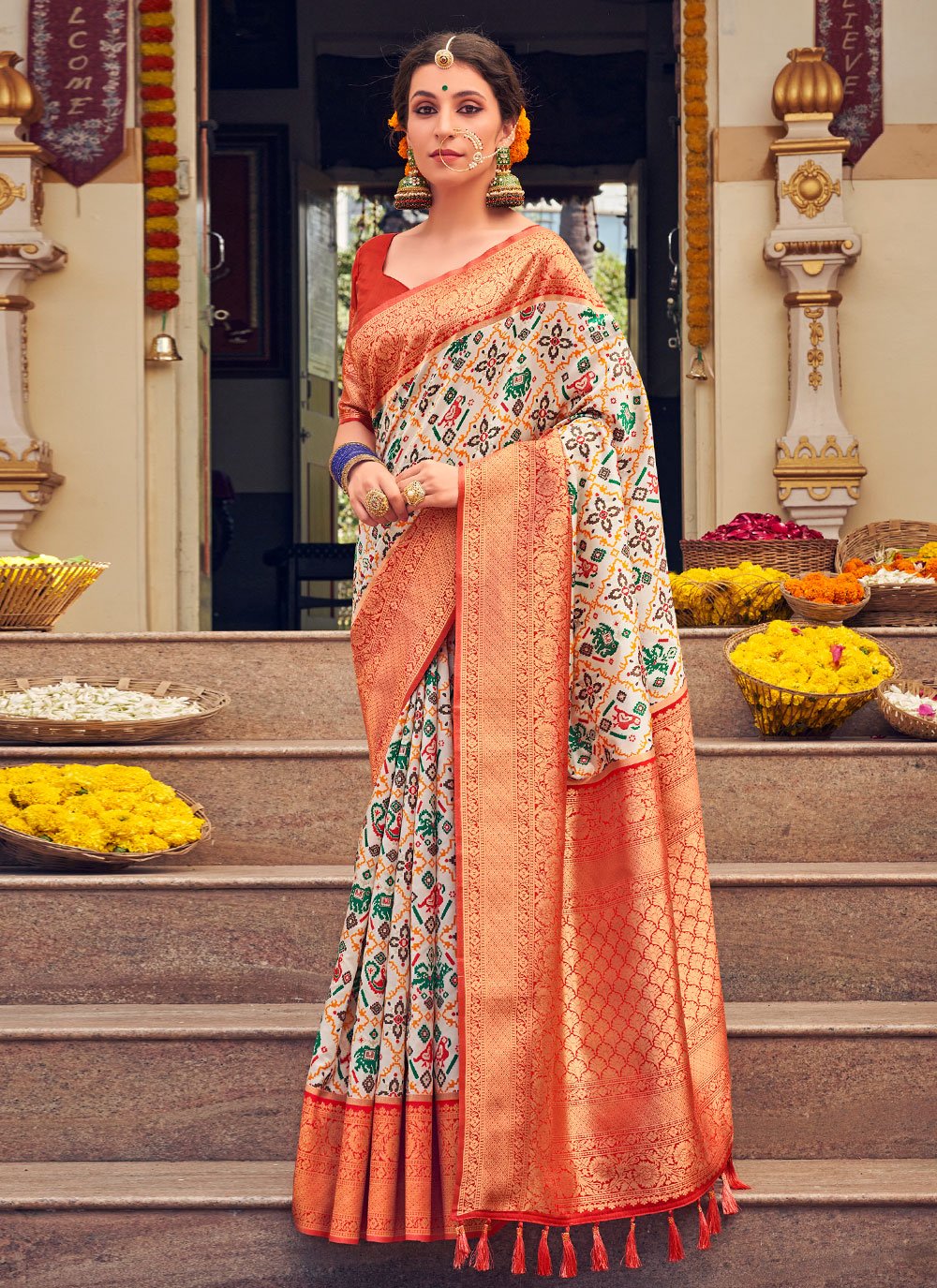 Traditional Saree Patola Silk Cream Weaving Saree