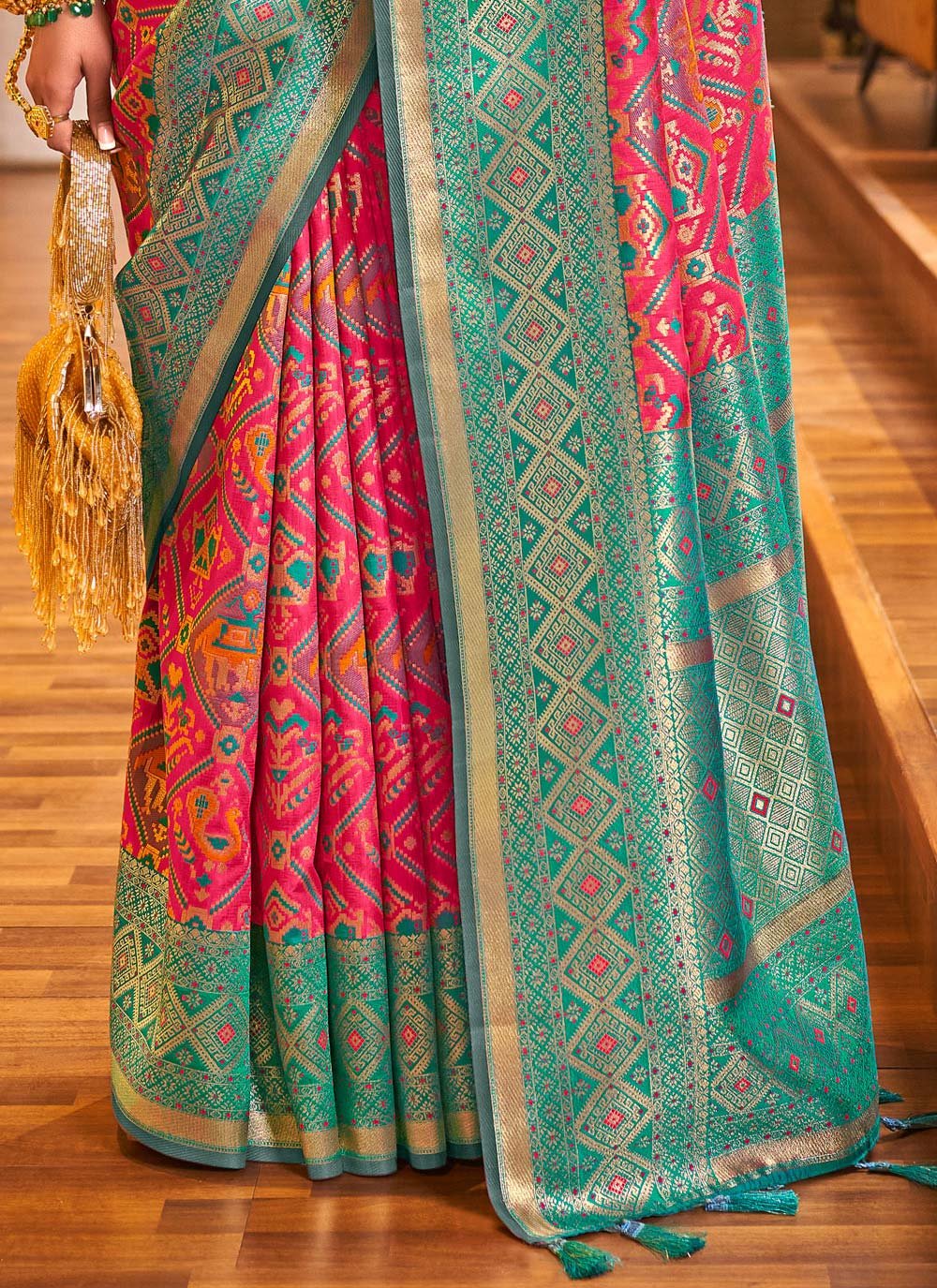Traditional Saree Patola Silk Green Magenta Weaving Saree