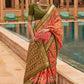 Designer Patola Silk Peach Foil Print Saree