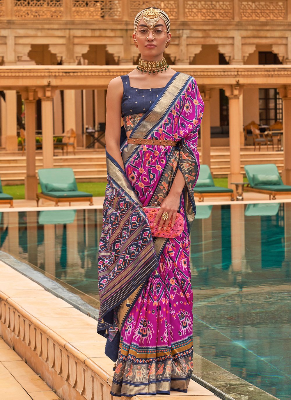 Contemporary Patola Silk Purple Foil Print Saree