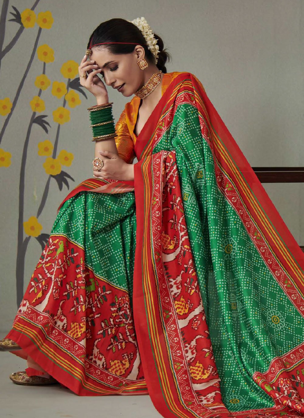 Contemporary Patola Silk Green Weaving Saree