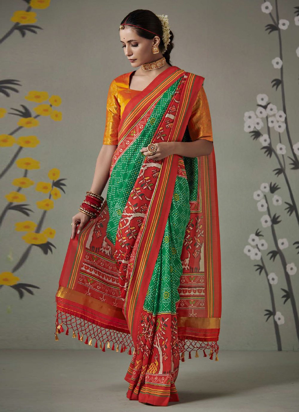 Contemporary Patola Silk Green Weaving Saree