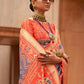 Classic Patola Silk Grey Orange Patch Border Saree