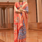 Classic Patola Silk Grey Orange Patch Border Saree