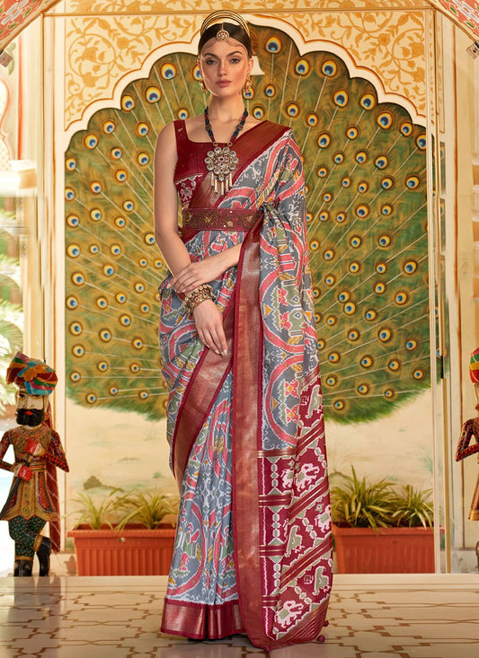 Classic Patola Silk Grey Weaving Saree