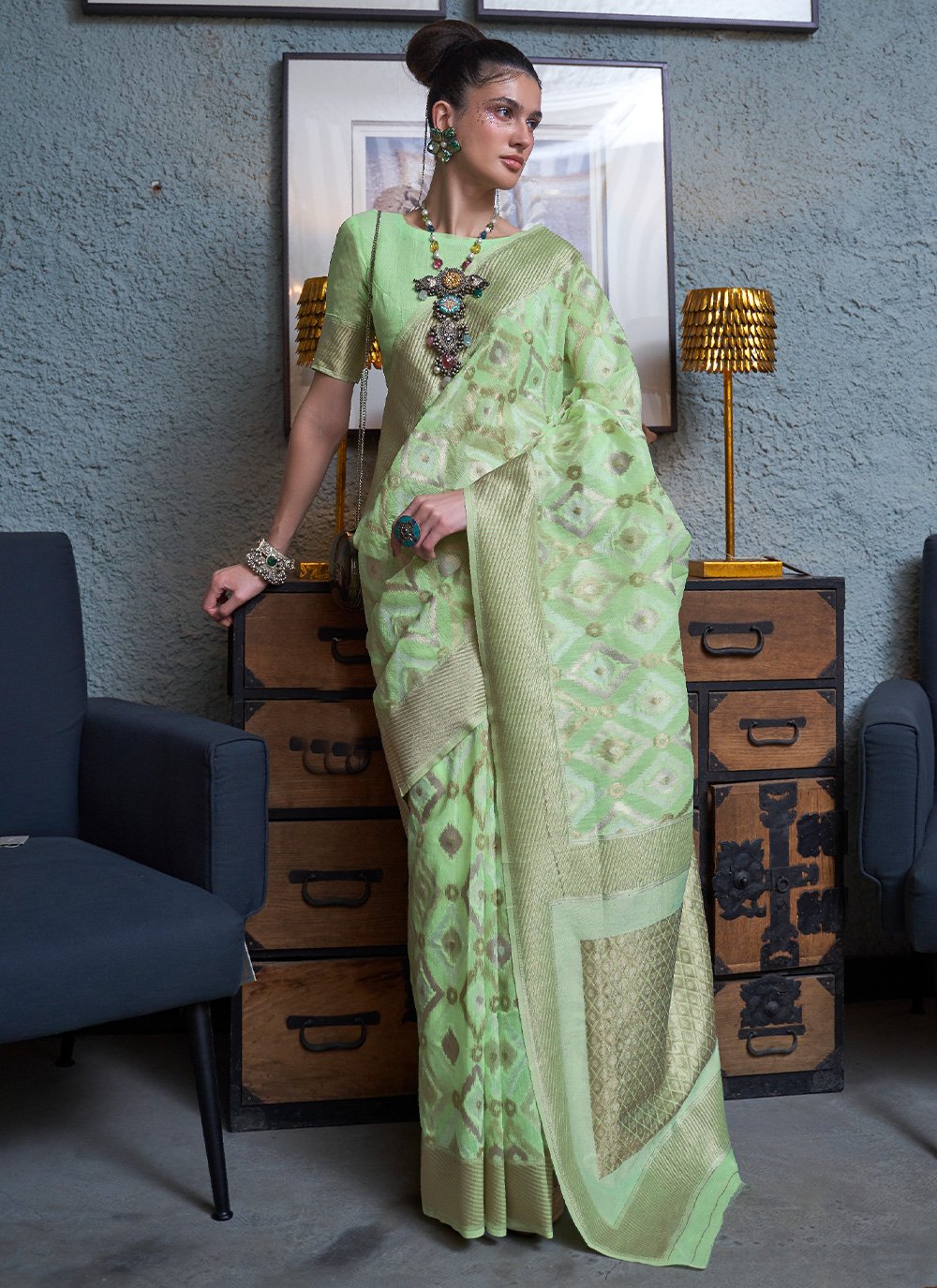 Classic Patola Silk Green Hand Work Saree