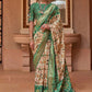 Classic Patola Silk Green Off White Patch Border Saree
