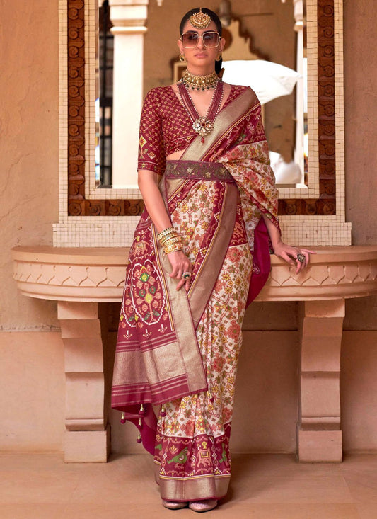 Trendy Saree Patola Silk Maroon Patch Border Saree