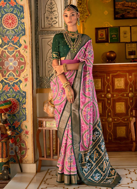 Contemporary Patola Silk Pink Weaving Saree