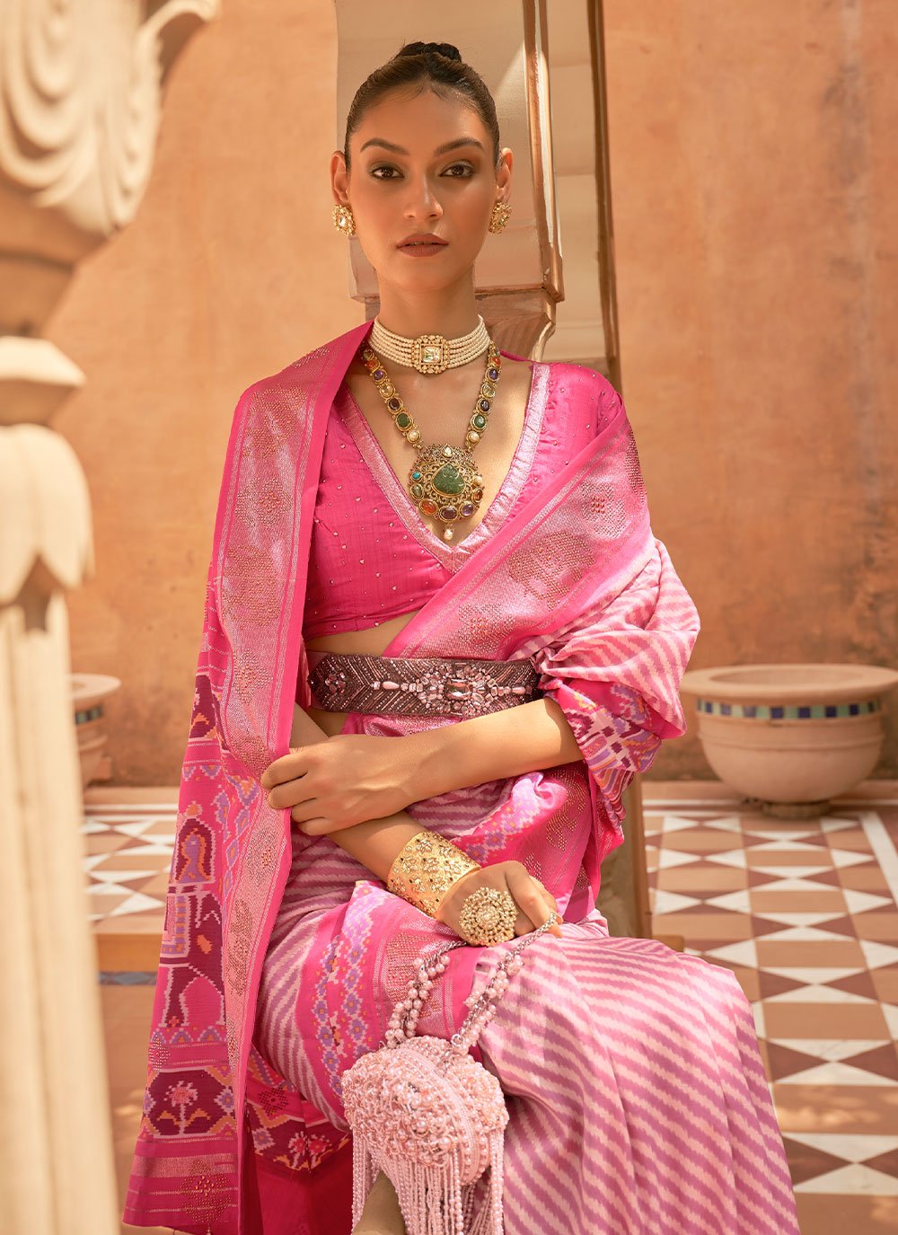 Designer Patola Silk Pink Weaving Saree