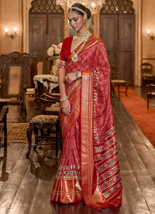 Trendy Saree Patola Silk Red Print Saree