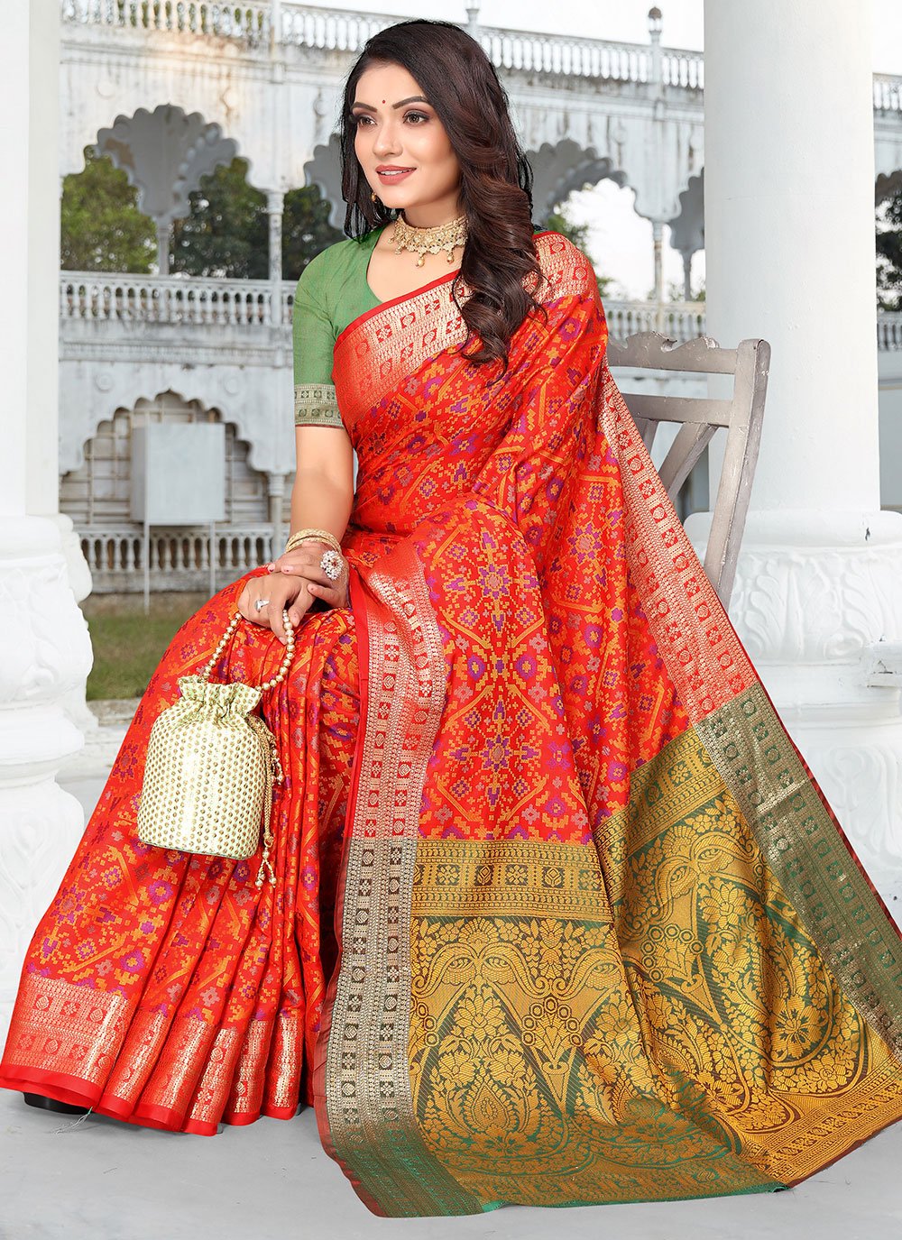 Contemporary Patola Silk Red Weaving Saree