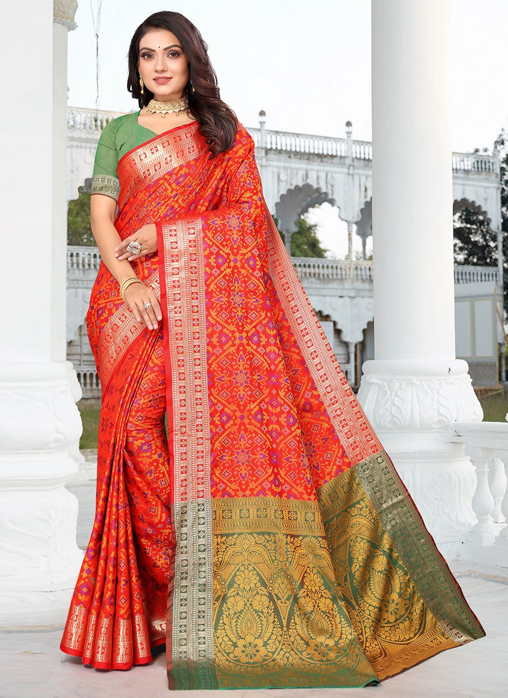 Contemporary Patola Silk Red Weaving Saree