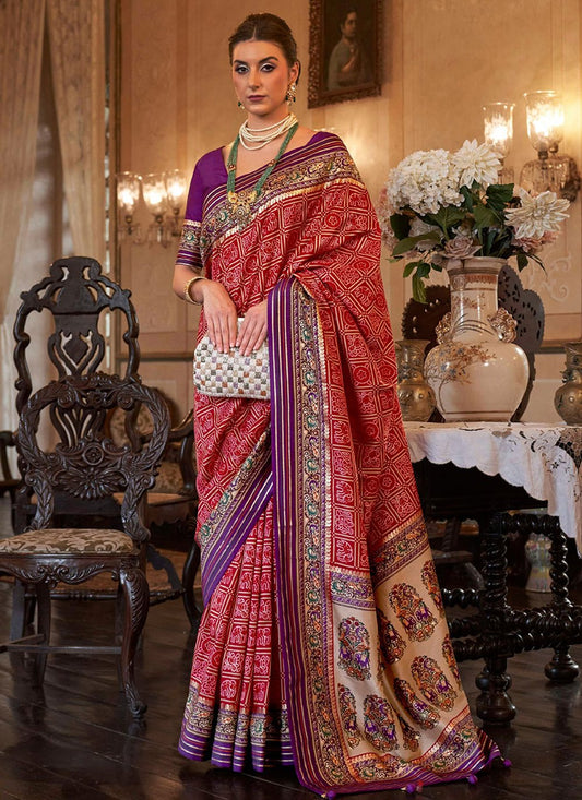 Classic Patola Silk Red Weaving Saree