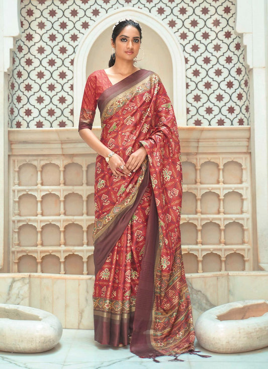 Traditional Saree Patola Silk Red Weaving Saree