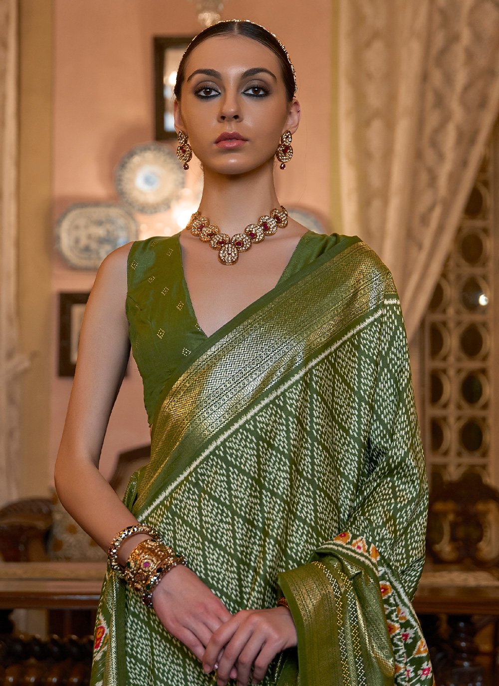 Classic Patola Silk Sea Green Print Saree