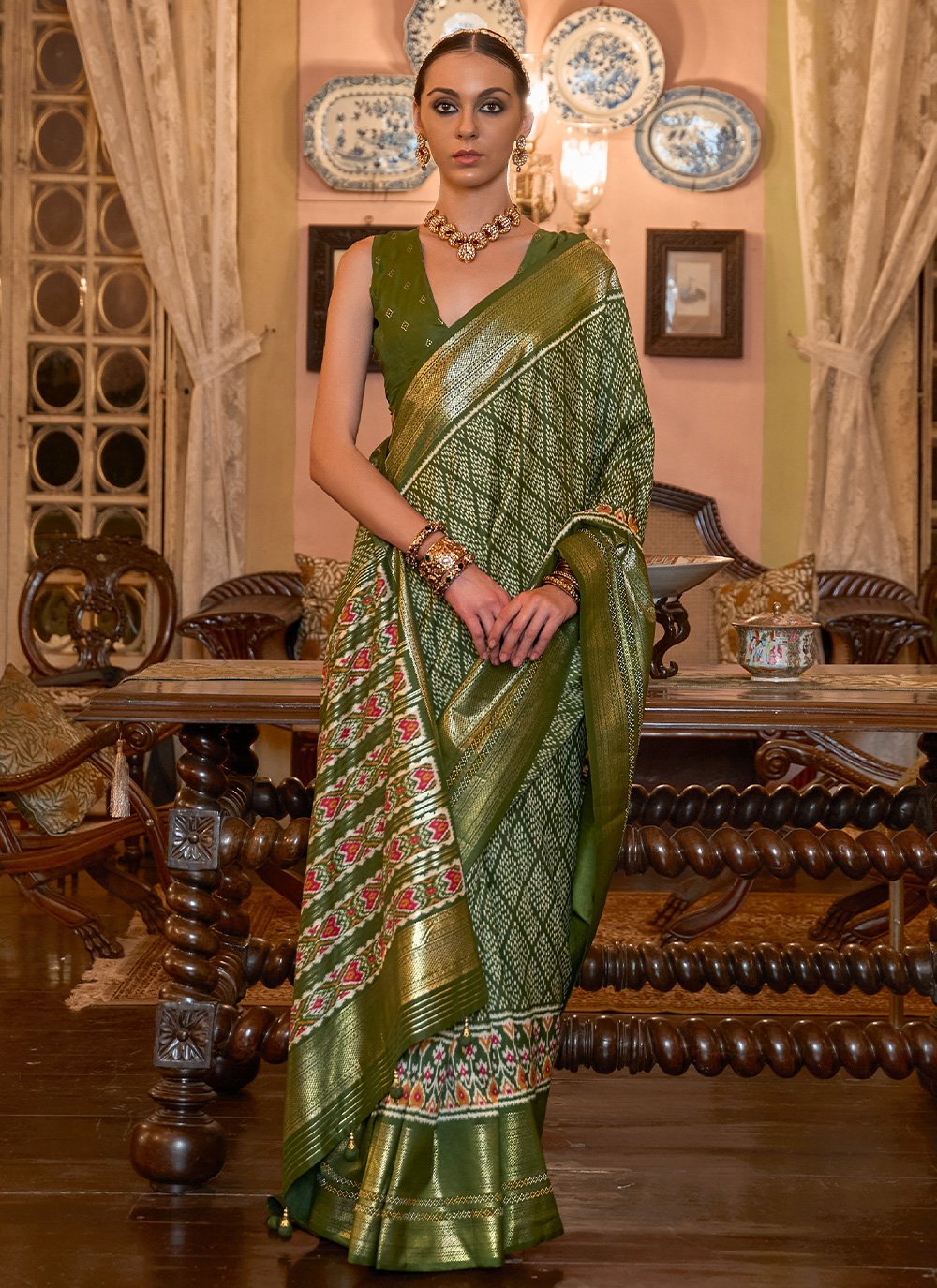 Classic Patola Silk Sea Green Print Saree