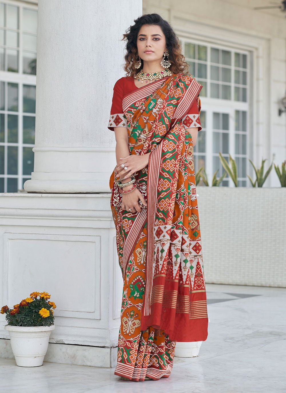 Trendy Saree Patola Silk Orange Weaving Saree