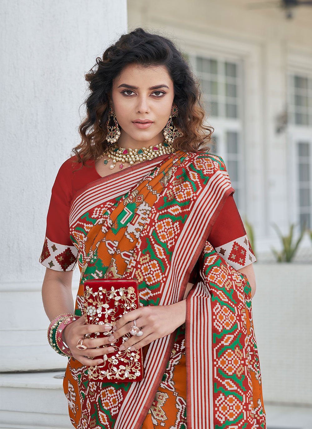 Trendy Saree Patola Silk Orange Weaving Saree