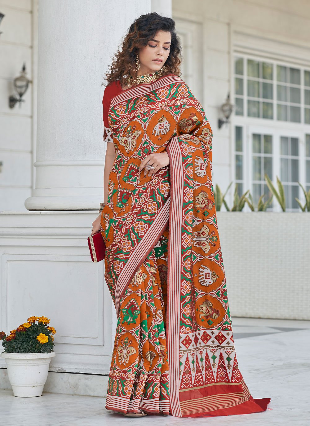 Trendy Saree Patola Silk Orange Weaving Saree