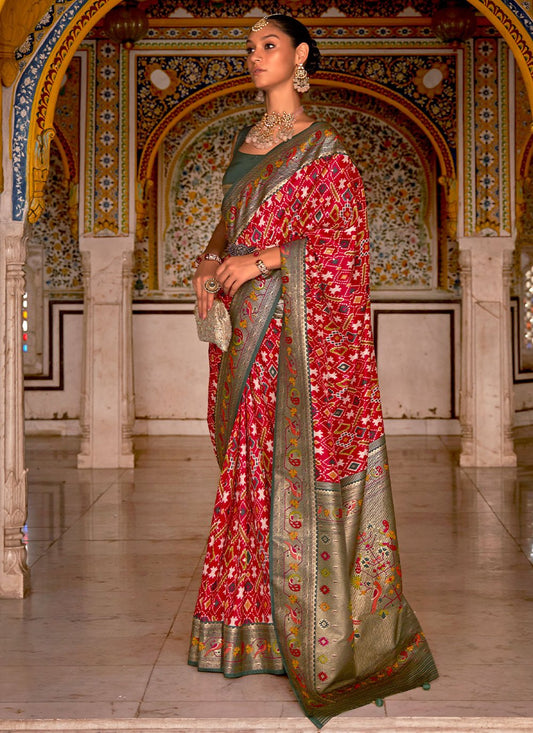 Designer Patola Silk Red Weaving Saree