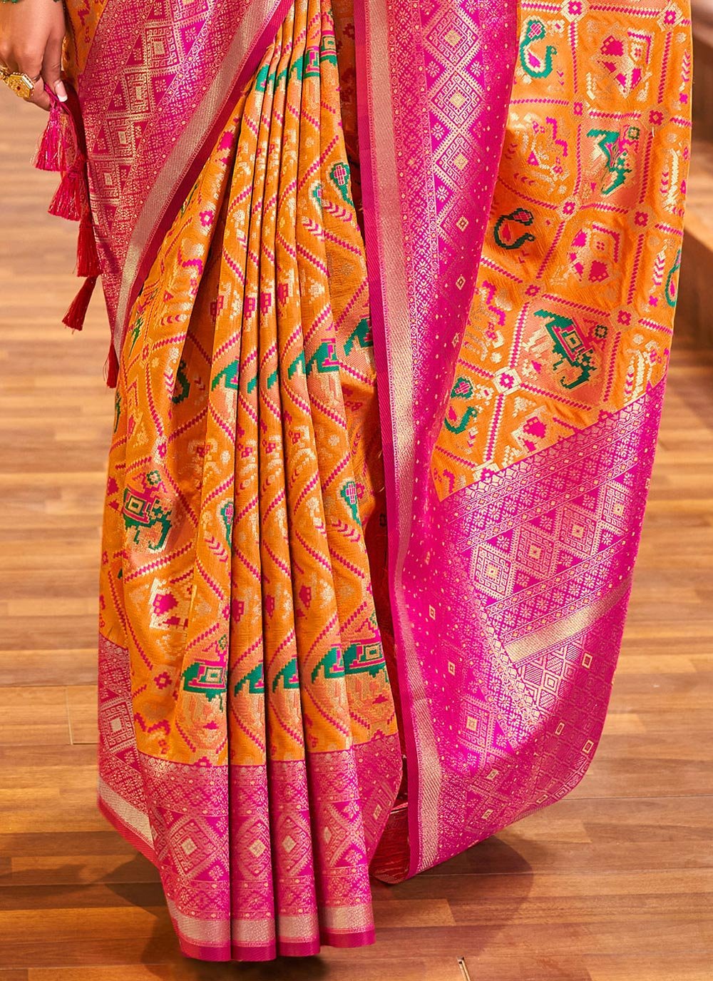 Traditional Saree Patola Silk Mustard Rani Weaving Saree
