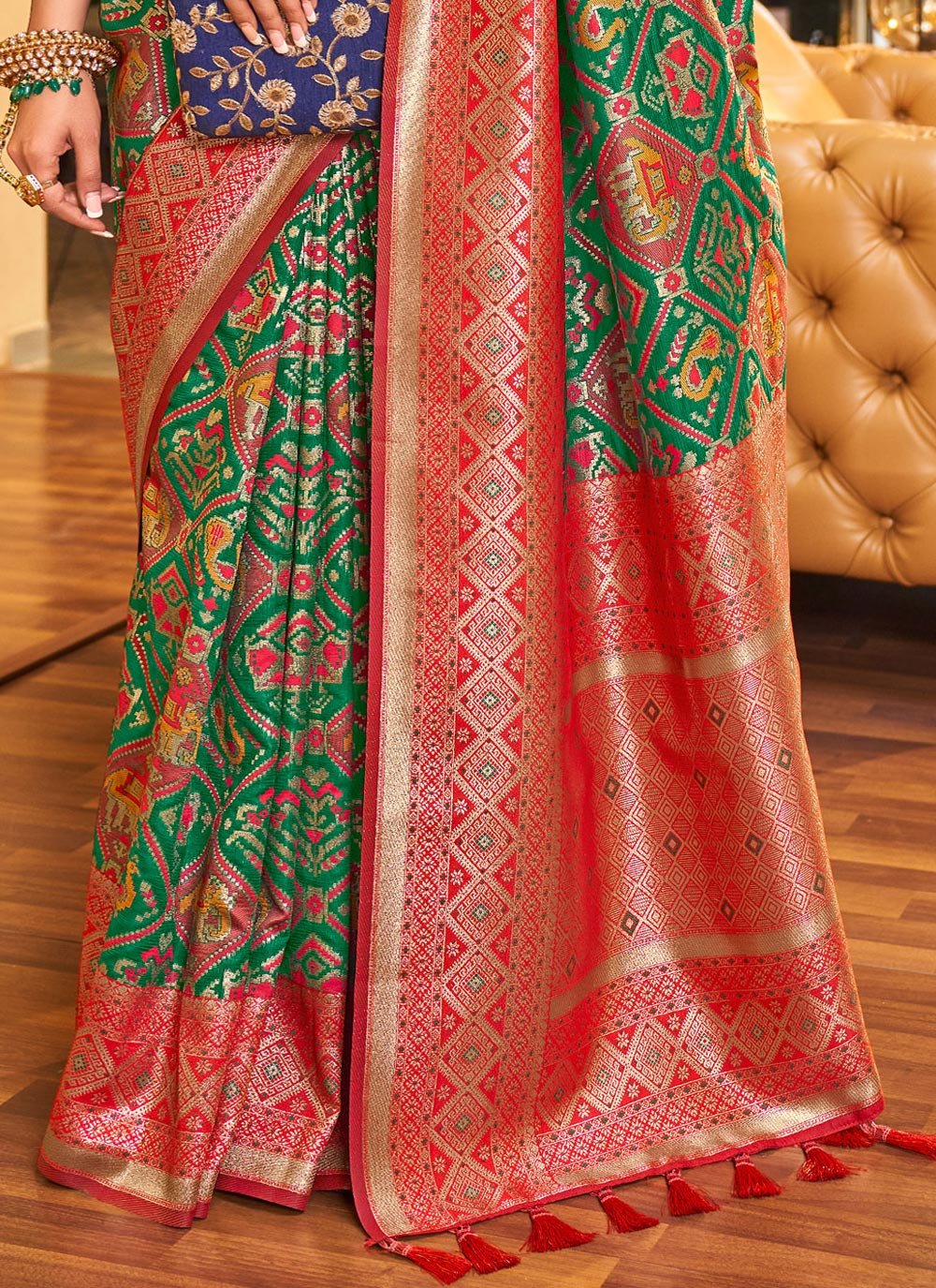 Traditional Saree Patola Silk Green Red Weaving Saree