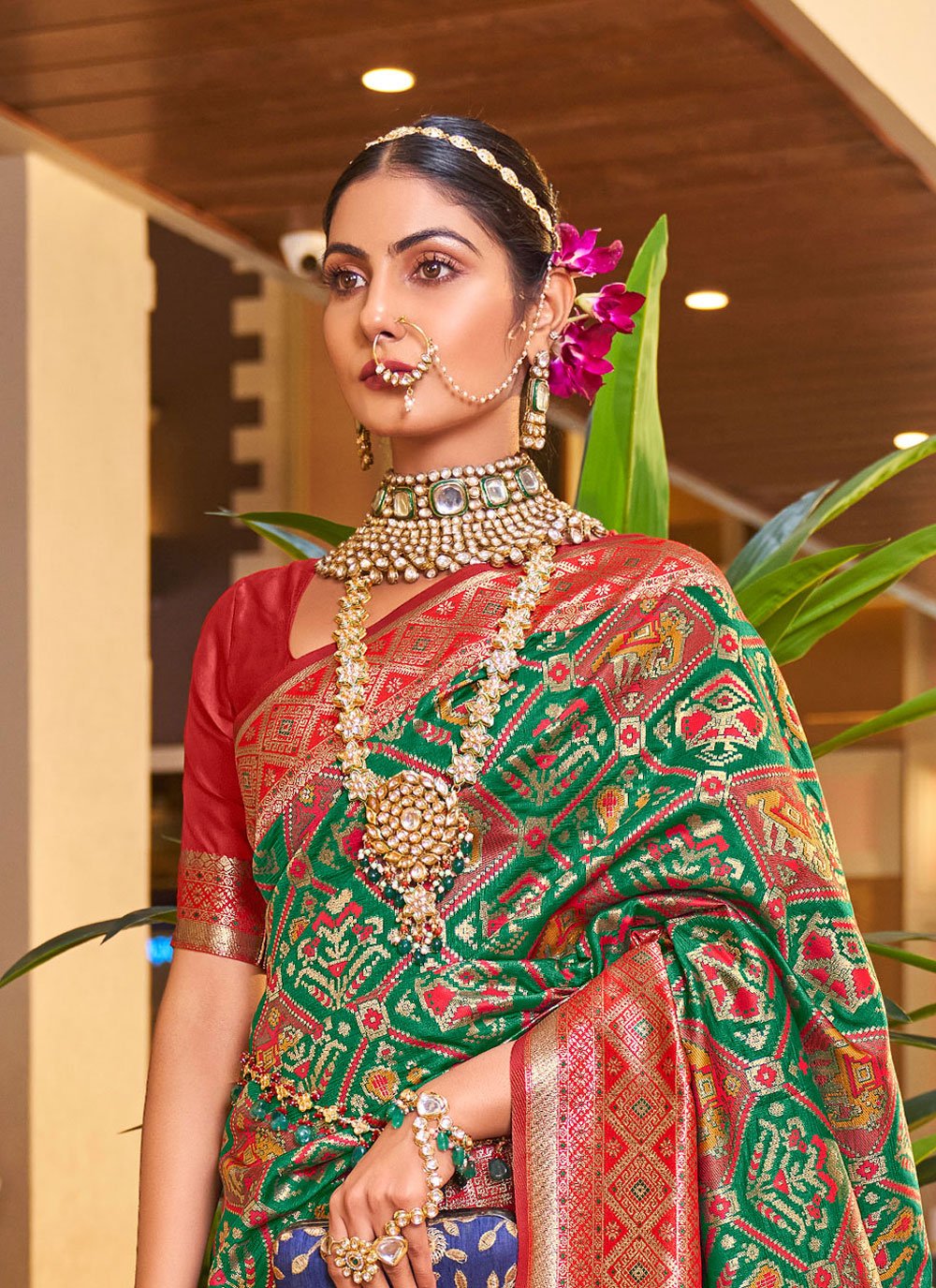 Traditional Saree Patola Silk Green Red Weaving Saree