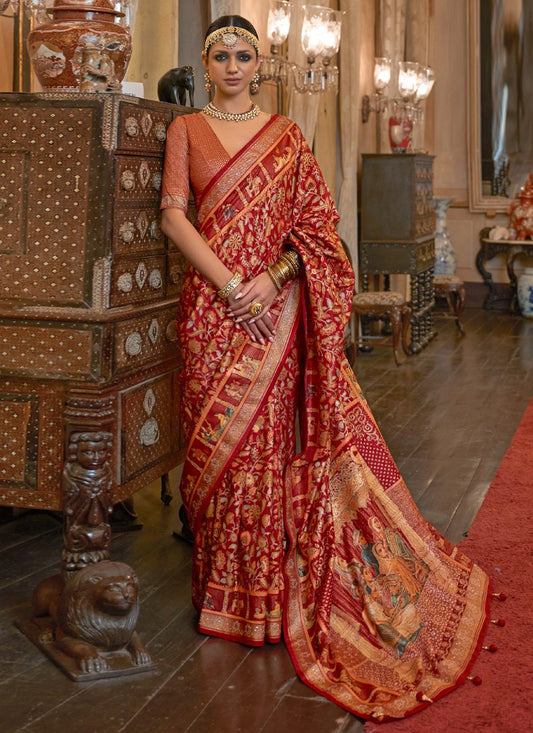 Trendy Saree Patola Silk Rust Weaving Saree