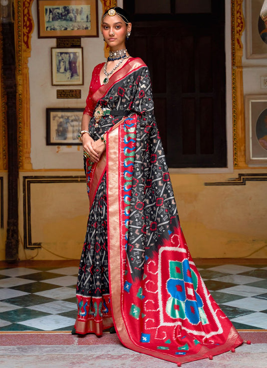 Classic Patola Silk Black Red Weaving Saree