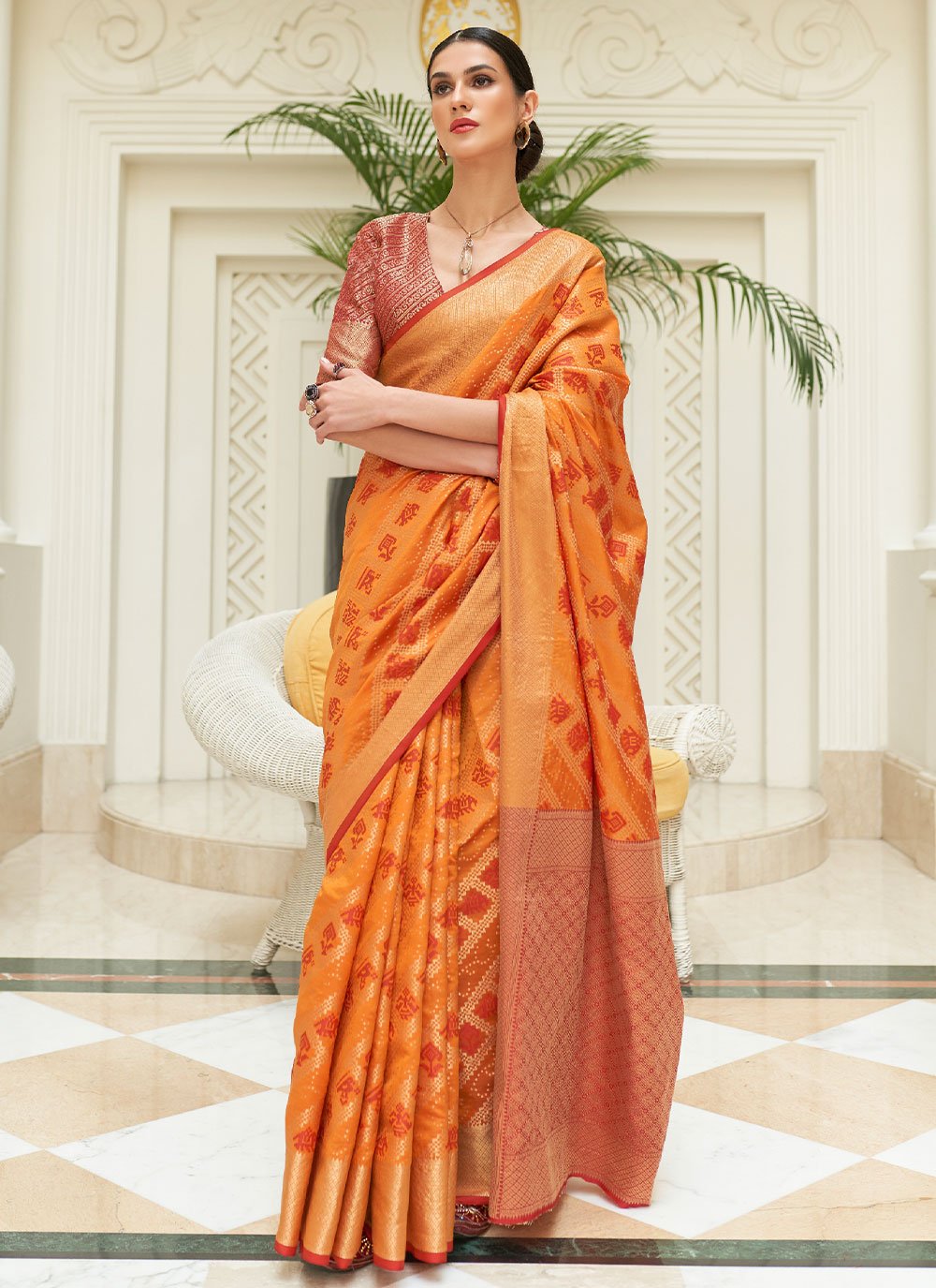 Trendy Saree Patola Silk Orange Weaving Saree