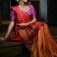 Classic Banarasi Silk Peach Red Weaving Saree