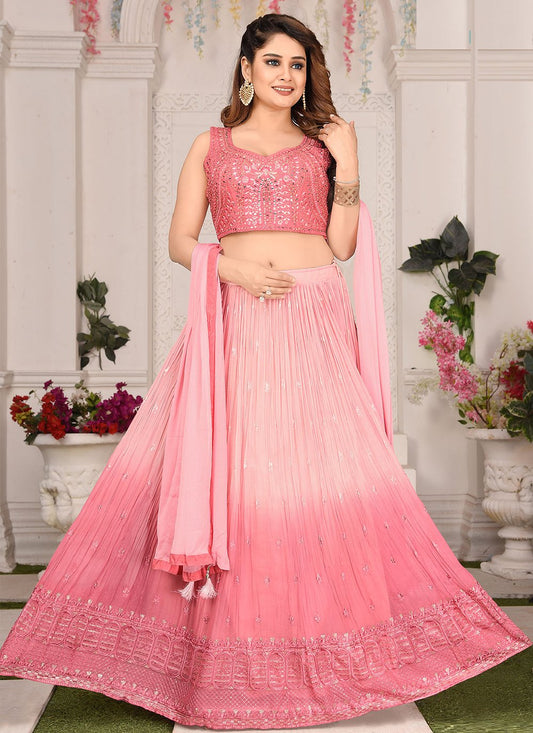 Readymade Lehenga Choli Georgette Peach Pink Embroidered Lehenga Choli