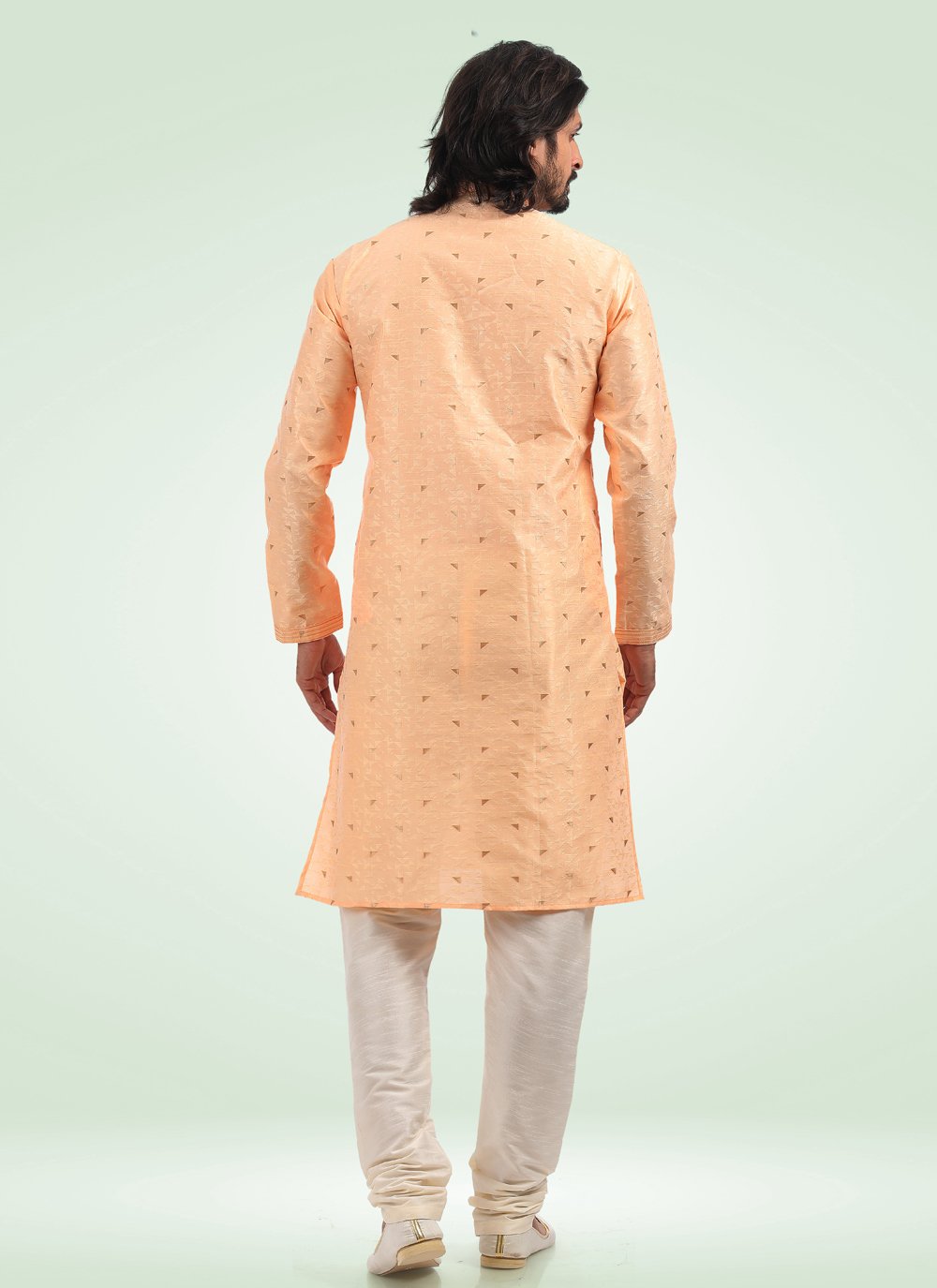 Kurta Pyjama Banarasi Jacquard Peach Fancy Work Mens