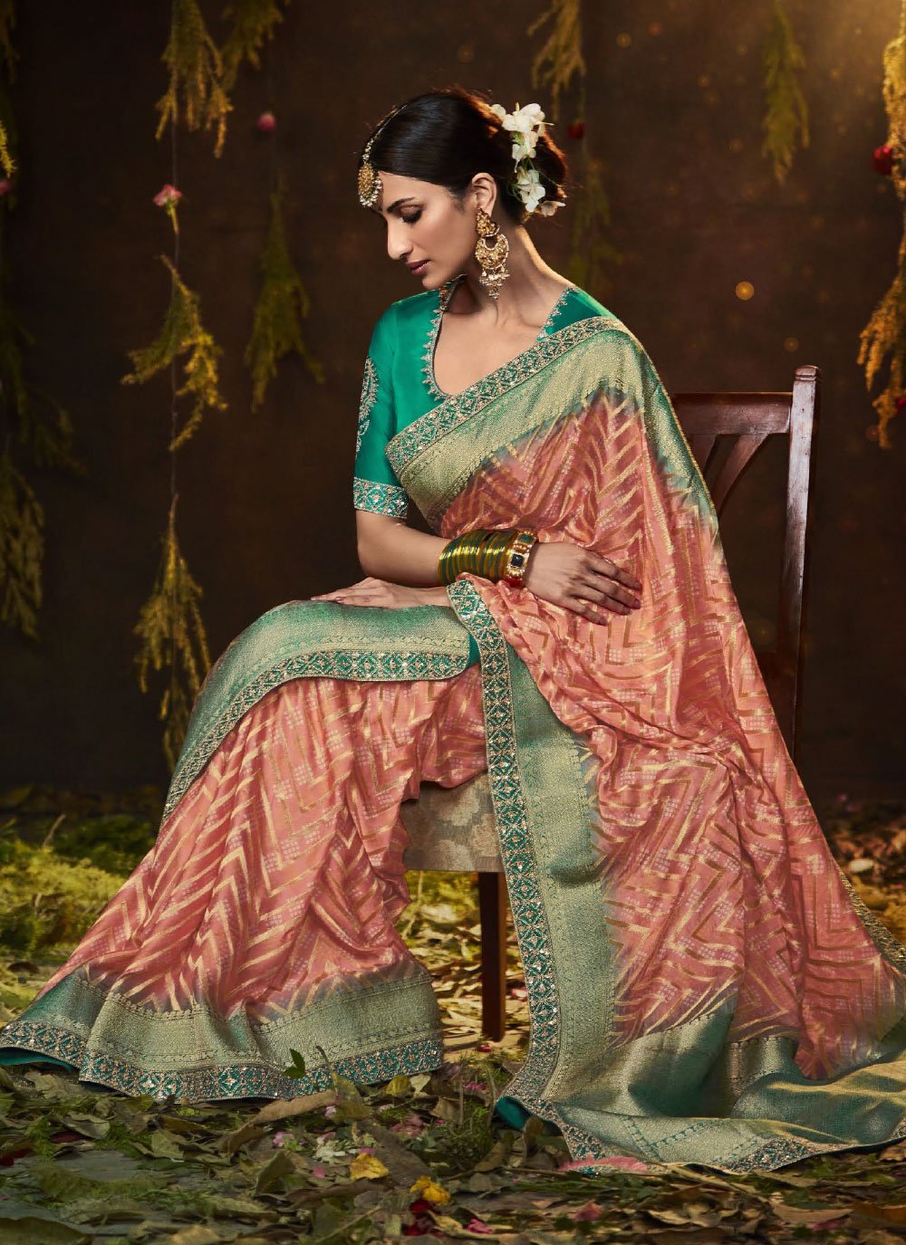 Classic Silk Peach Bandhej Saree