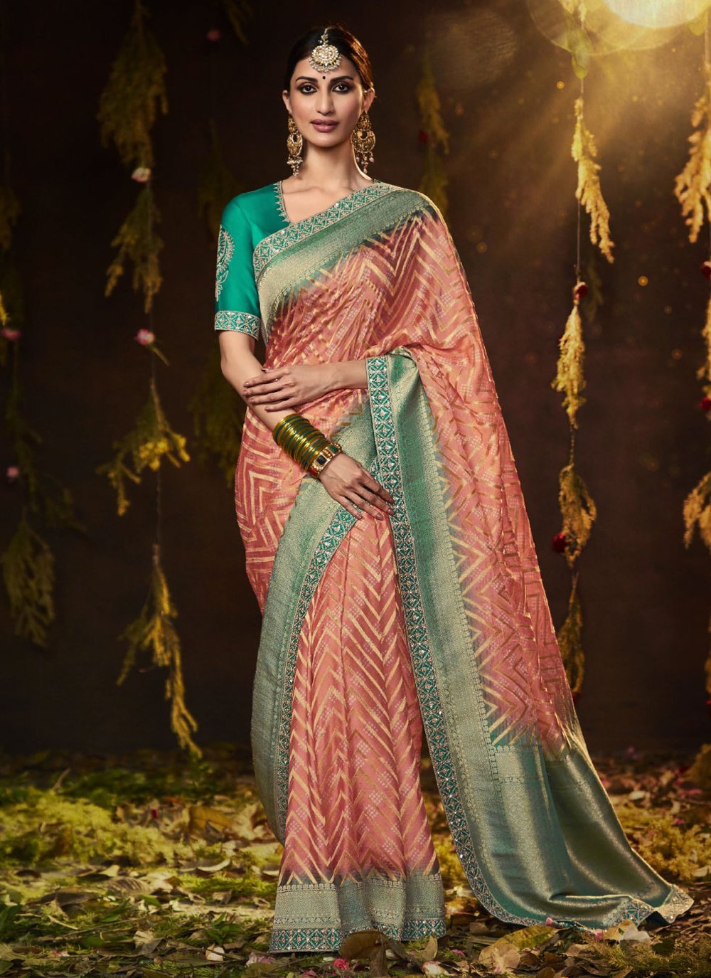 Classic Silk Peach Bandhej Saree