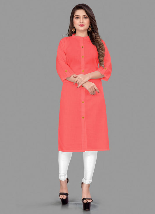 Designer Kurti Cotton Peach Plain Kurtis