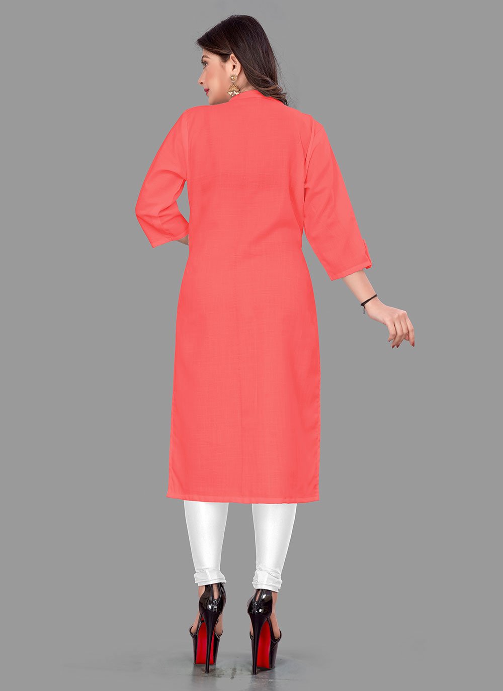 Designer Kurti Cotton Peach Plain Kurtis