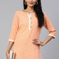 Designer Kurti Crepe Silk Peach Foil Print Kurtis