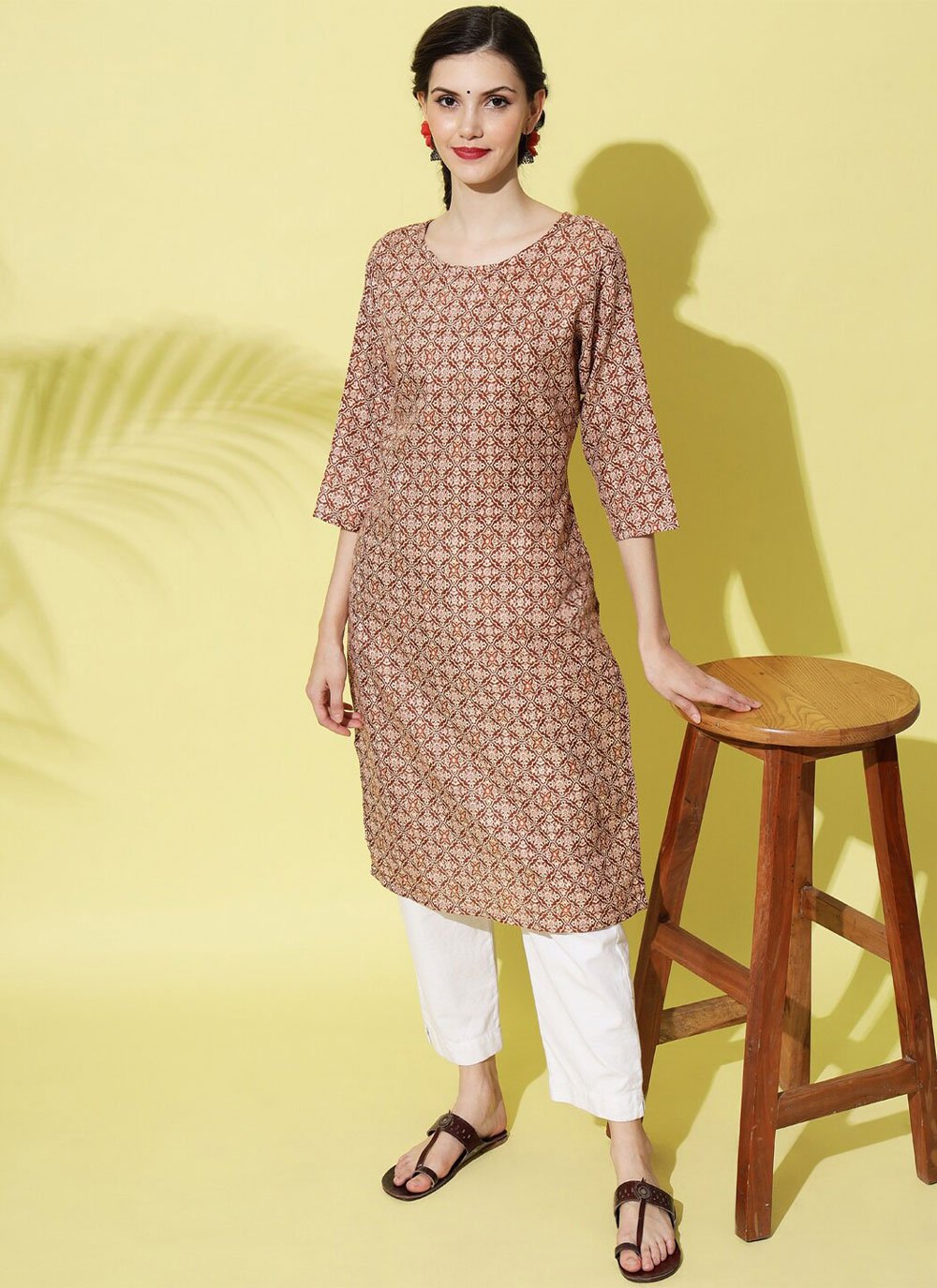 Casual Kurti Polyester Peach Fancy Work Kurtis