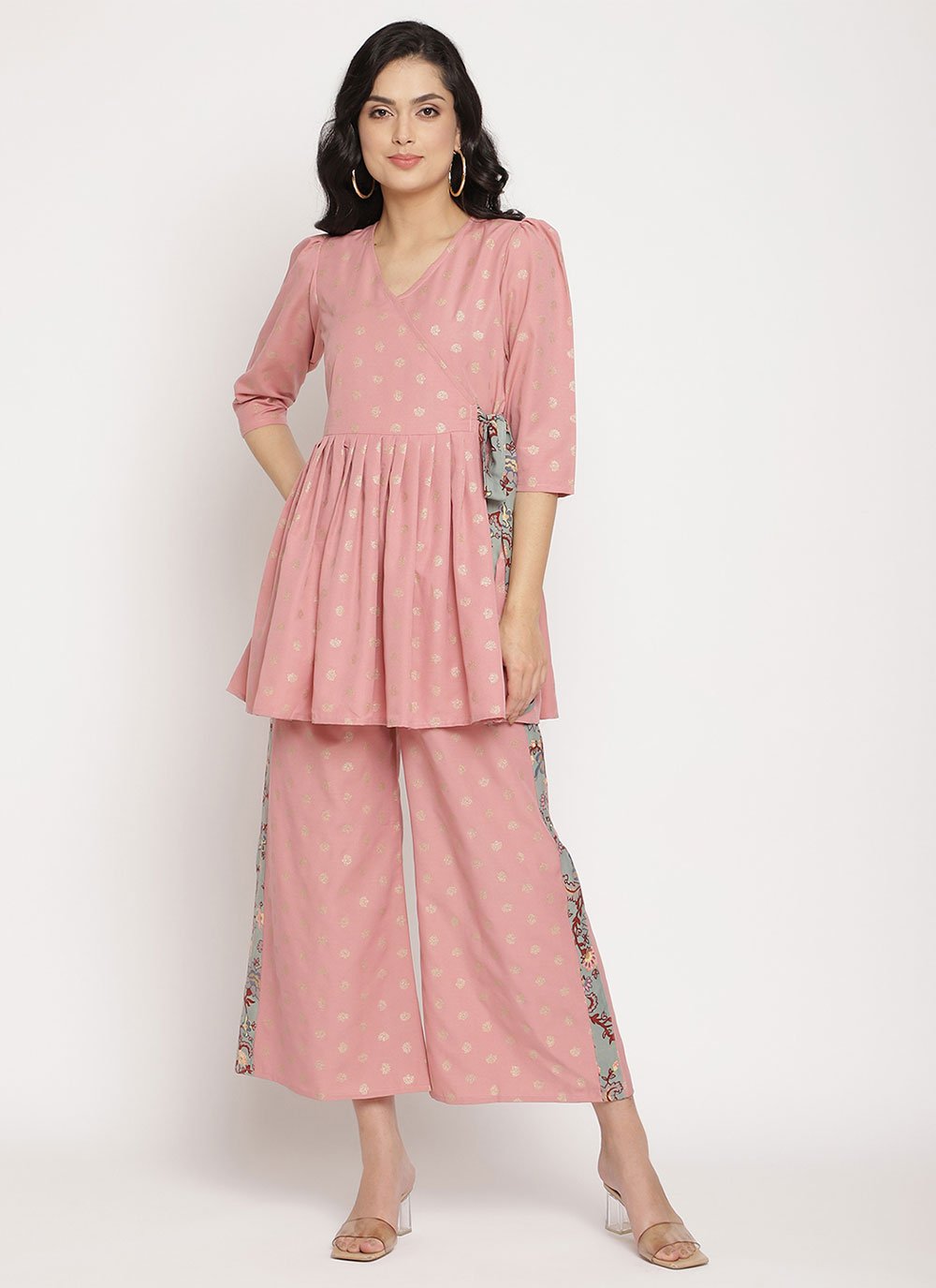 Casual Kurti Rayon Peach Foil Print Kurtis