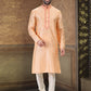 Kurta Pyjama Banarasi Silk Jacquard Peach Fancy Work Mens