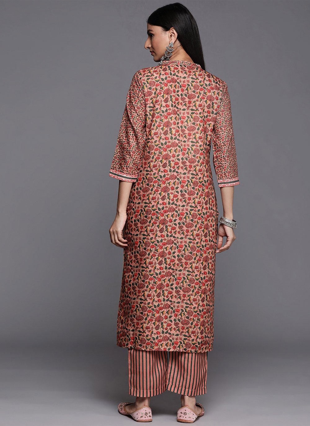 Party Wear Kurti Blended Cotton Peach Print Kurtis