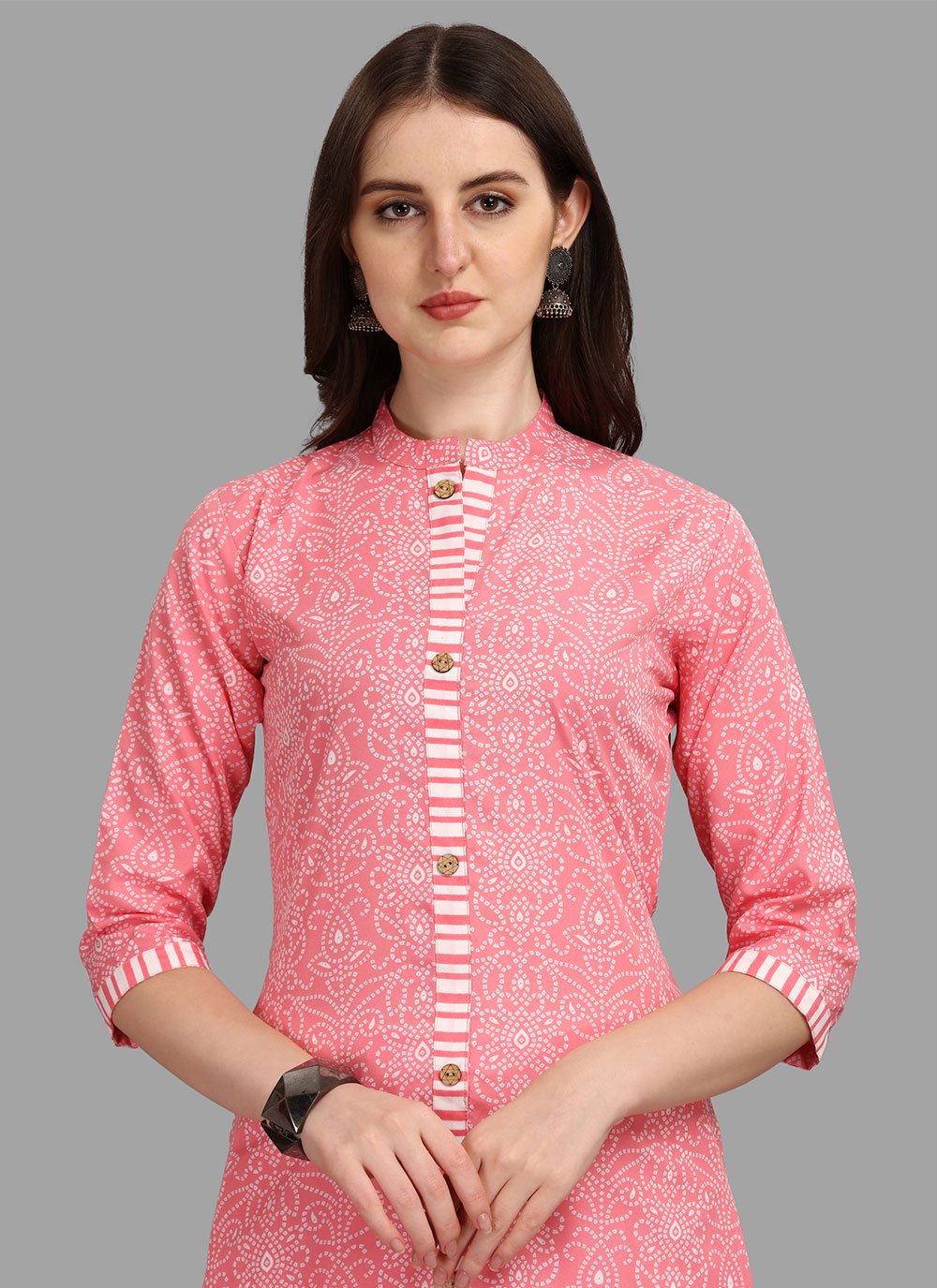 Casual Kurti Faux Crepe Peach Print Kurtis