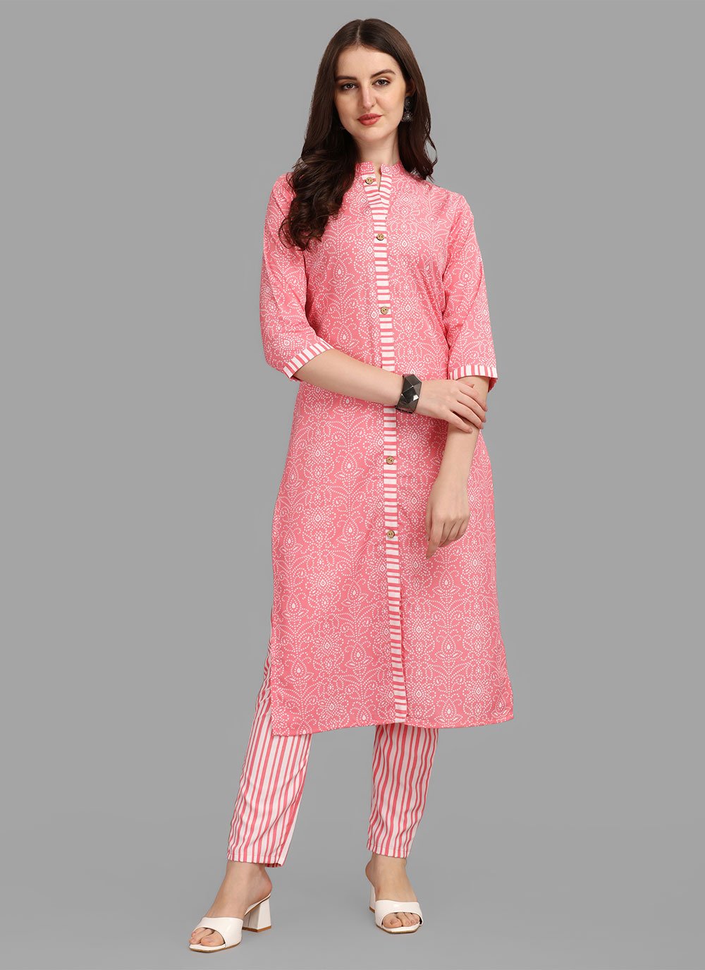 Casual Kurti Faux Crepe Peach Print Kurtis