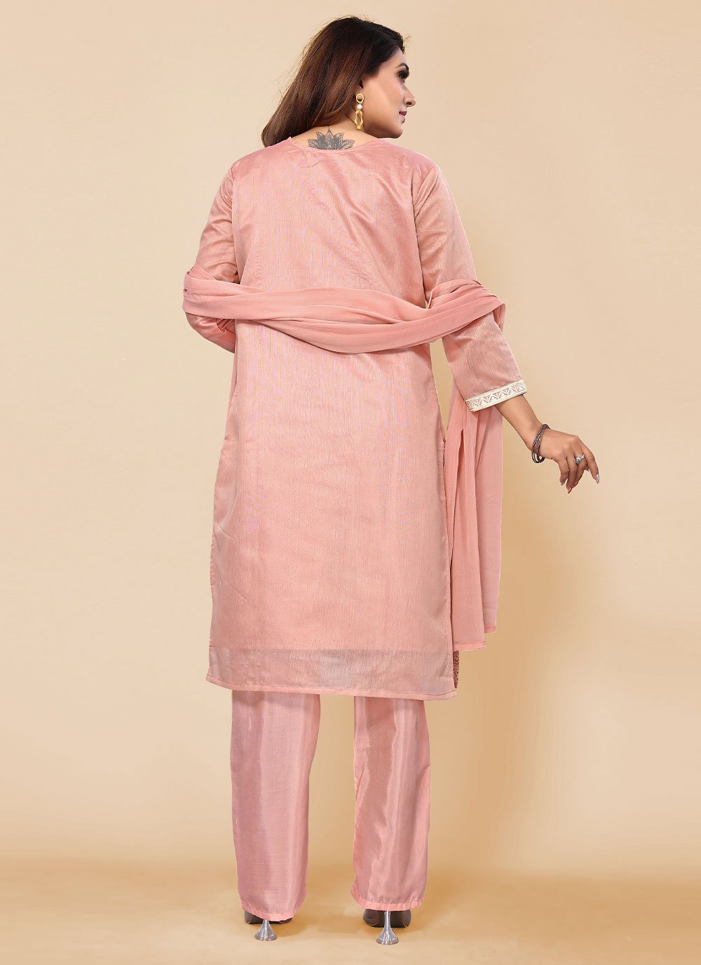 Salwar Suit Chanderi Silk Peach Embroidered Salwar Kameez