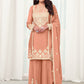 Sharara Set Chinon Peach Embroidered Salwar Kameez