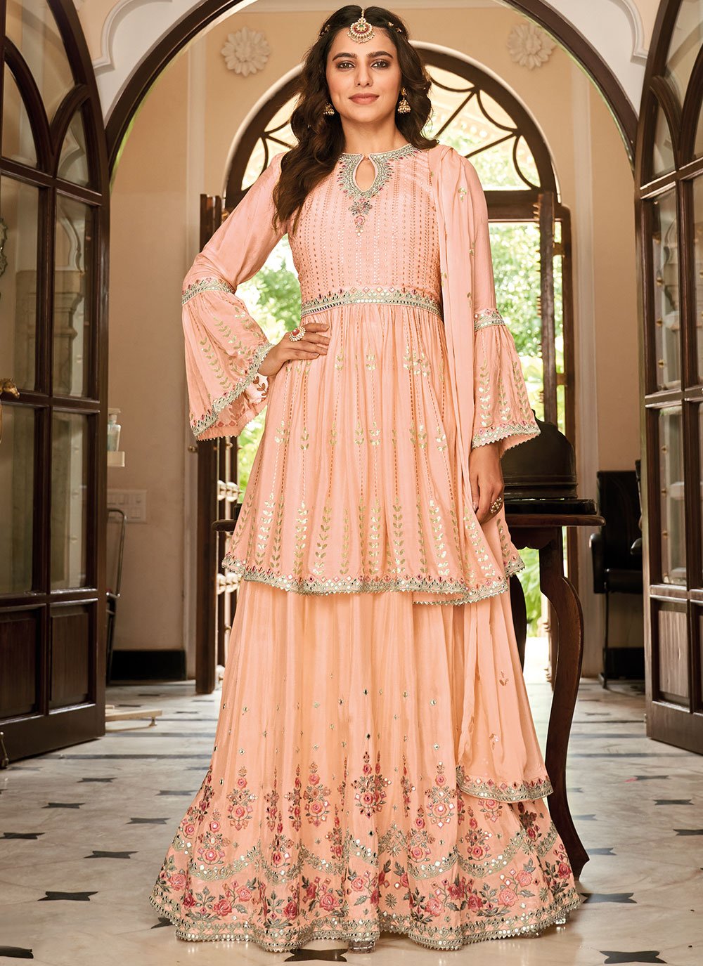 Lehenga Choli Chinon Peach Embroidered Lehenga Choli