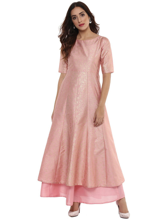 Casual Kurti Crepe Silk Peach Foil Print Kurtis