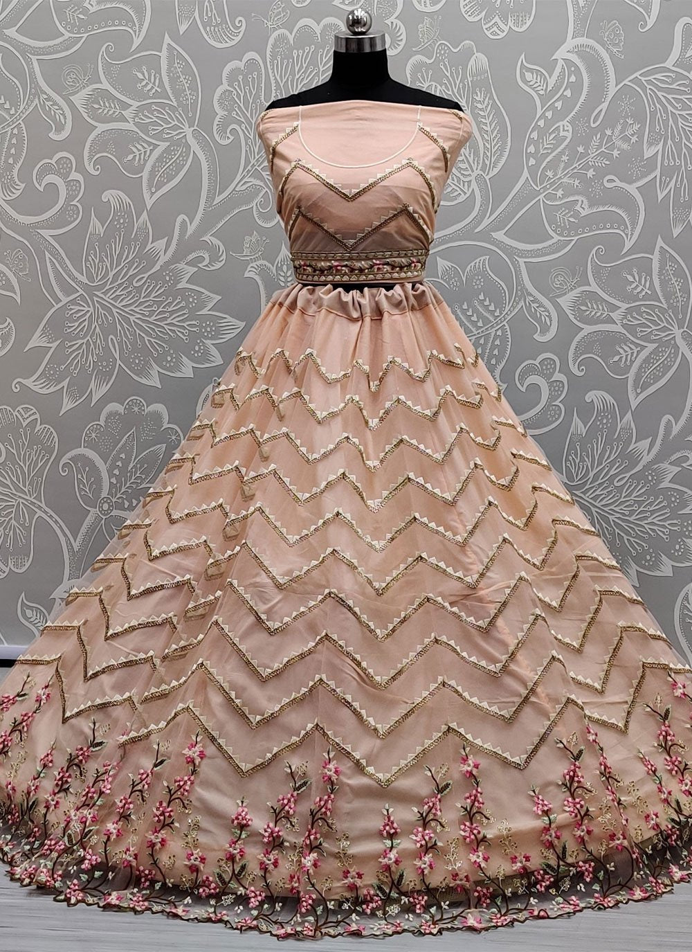 Lehenga Choli Net Peach Diamond Lehenga Choli